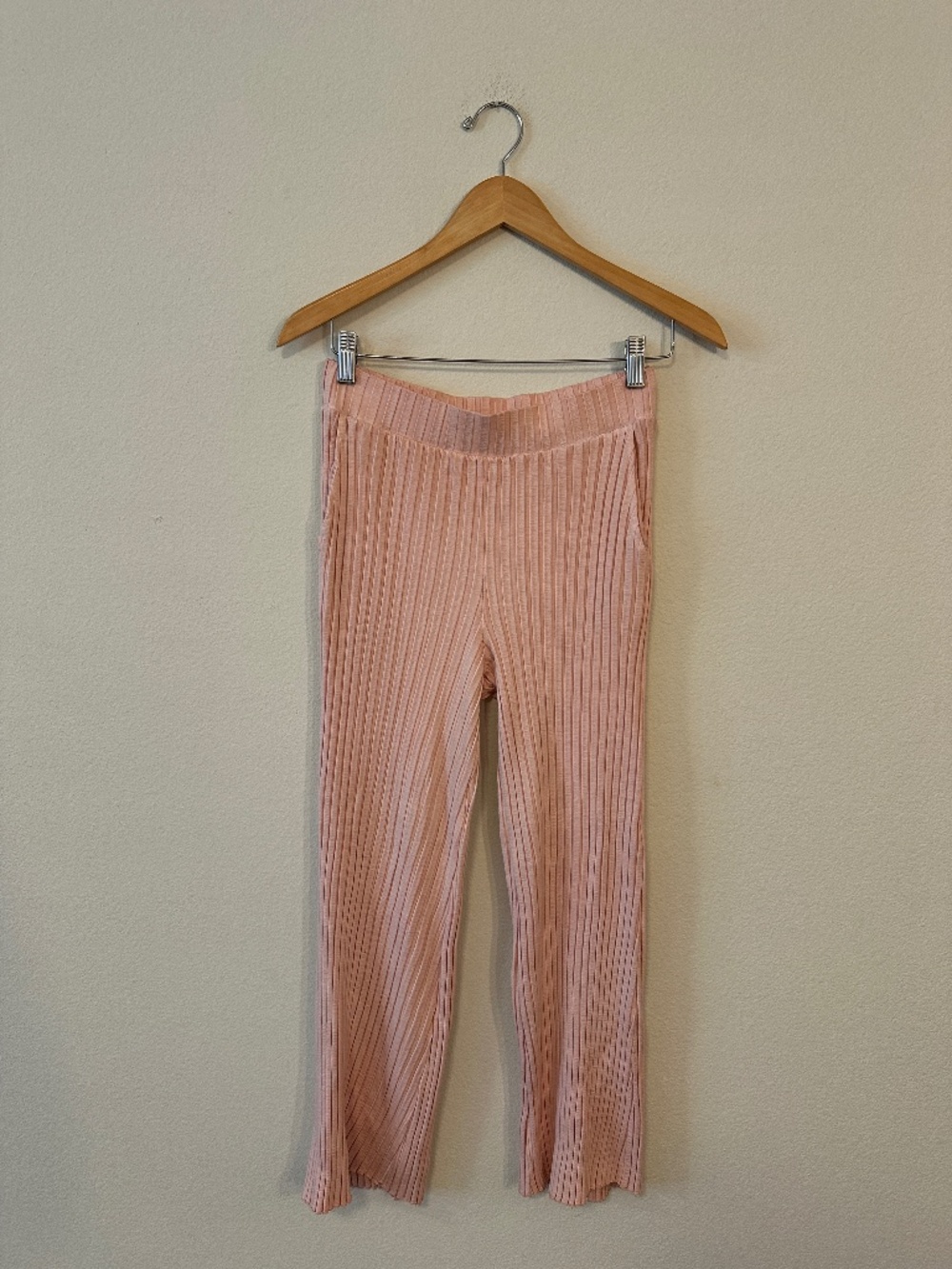 Stateside Pink Ribbed Flare Pull-On Pants Made in USA Women's Small
